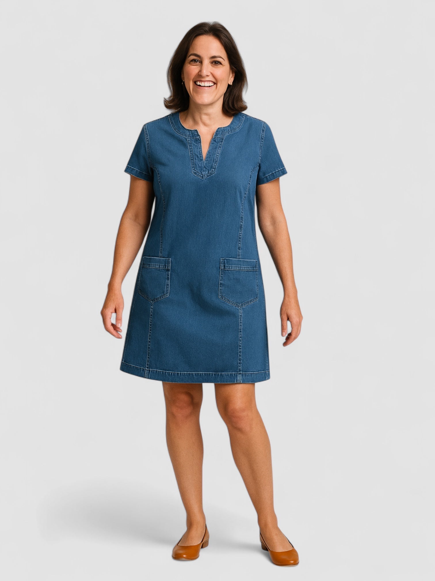 Salonen™ | Pehmeä Denimmekko Etutaskuilla